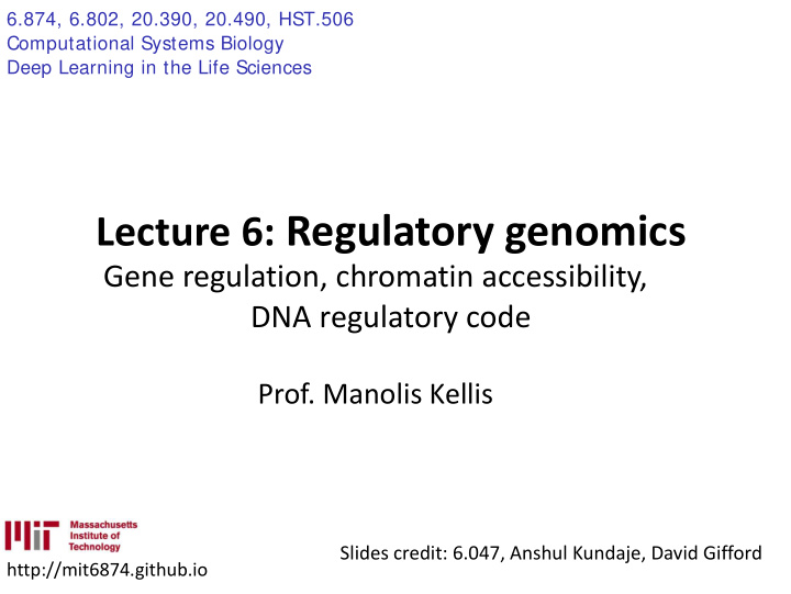 lecture 6 regulatory genomics