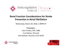 renal function considerations for stroke prevention in