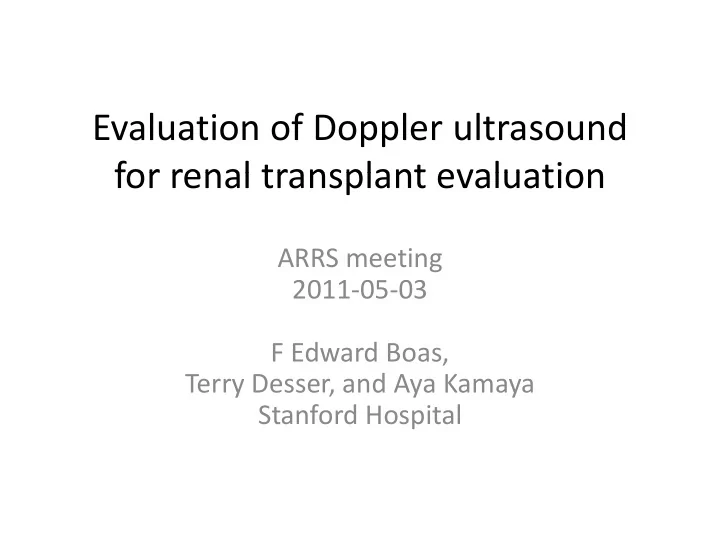 evaluation of doppler ultrasound for renal transplant
