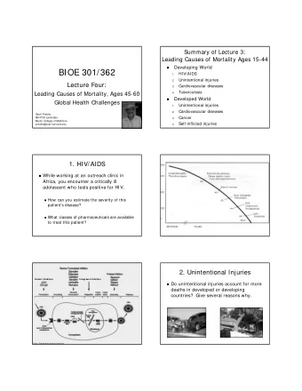 BIOE 301/362  HIV/AIDS  1.  Unintentional injuries  2.  Lecture Four:  Cardiovascular diseases  3.