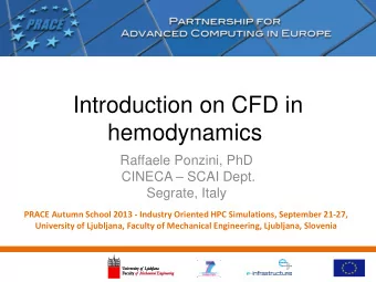 Introduction on CFD in  hemodynamics  Raffaele Ponzini, PhD  CINECA  SCAI Dept.  Segrate, Italy