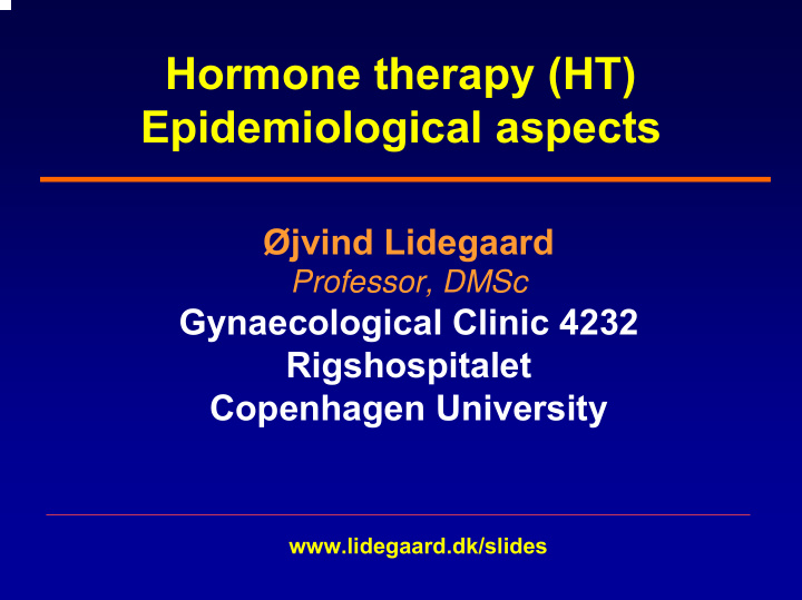 hormone therapy ht epidemiological aspects