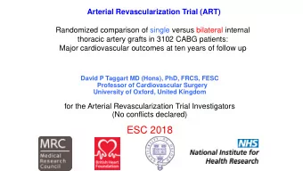 ESC 2018 Background: What We Already Know  Coronary artery bypass grafting (CABG) is highly