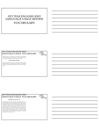 VOCABULARY  ATI TEAS ENGLISH AND  LANGUAGE USAGE VOCABULARY  Vocabulary questions on this part of