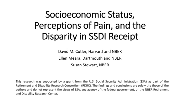 socioec oecon onom omic s status perceptions of of pain a