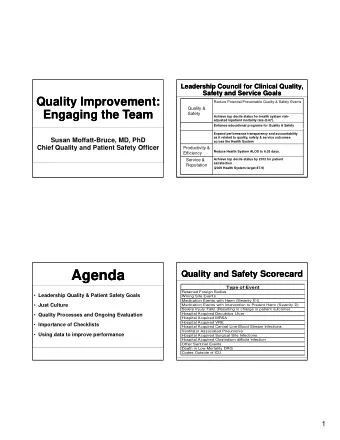 Agenda  Agenda  Quality and Safety Scorecard  Quality and Safety Scorecard  Type of Event  Retained