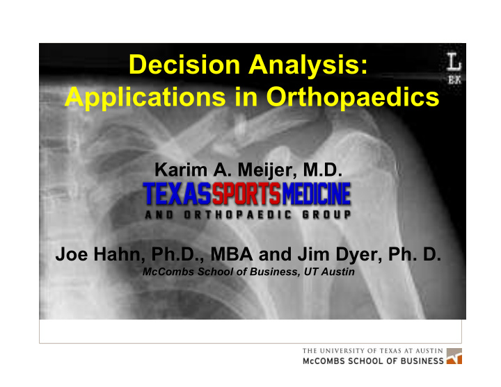decision analysis applications in orthopaedics