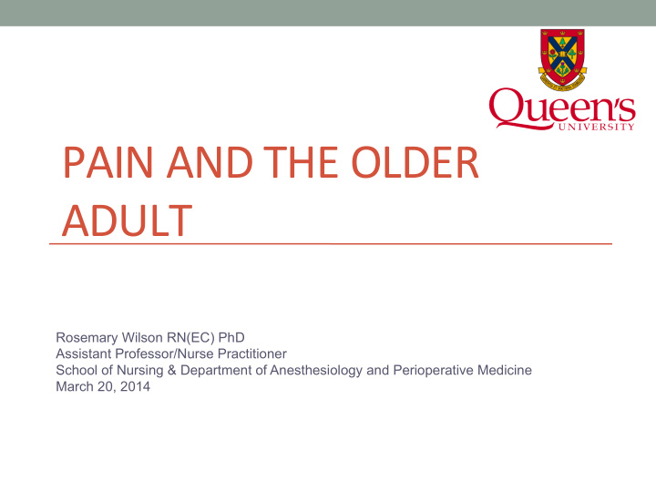 pain and the older adult