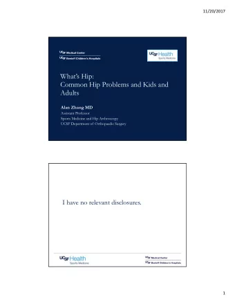 Whats Hip:  Common Hip Problems and Kids and  Adults  Alan Zhang MD  Assistant Professor  Sports