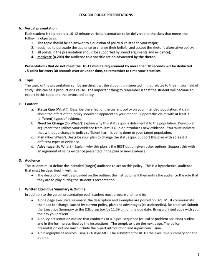 1 fcsc 301 policy presentation outline template thesis