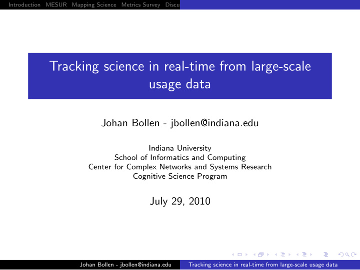 tracking science in real time from large scale usage data