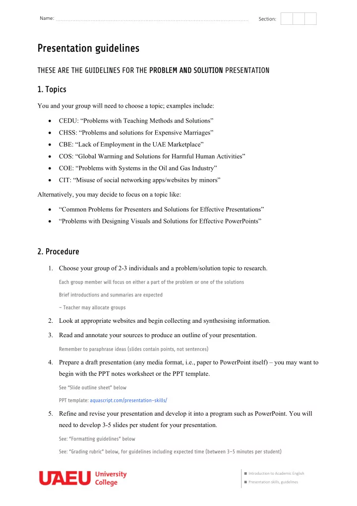 presen presentation tation guidelines guidelines