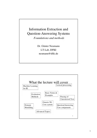 Information Extraction and  Question-Answering Systems  Foundations and methods  Dr. Gnter