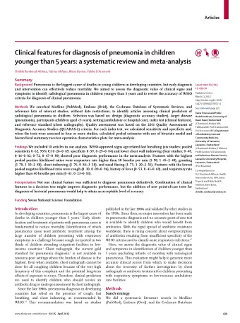 Clinical features for diagnosis of pneumonia in children  younger than 5 years: a systematic review