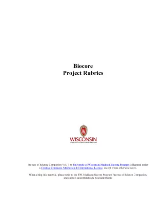 Biocore  Project Rubrics  Process of Science Companion Vol. 1 by University of Wisconsin-Madison