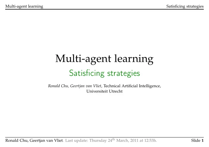 multi agent learning