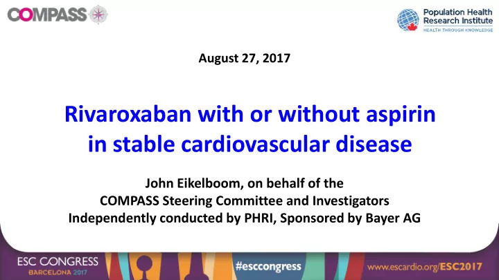 rivaroxaban with or without aspirin in stable