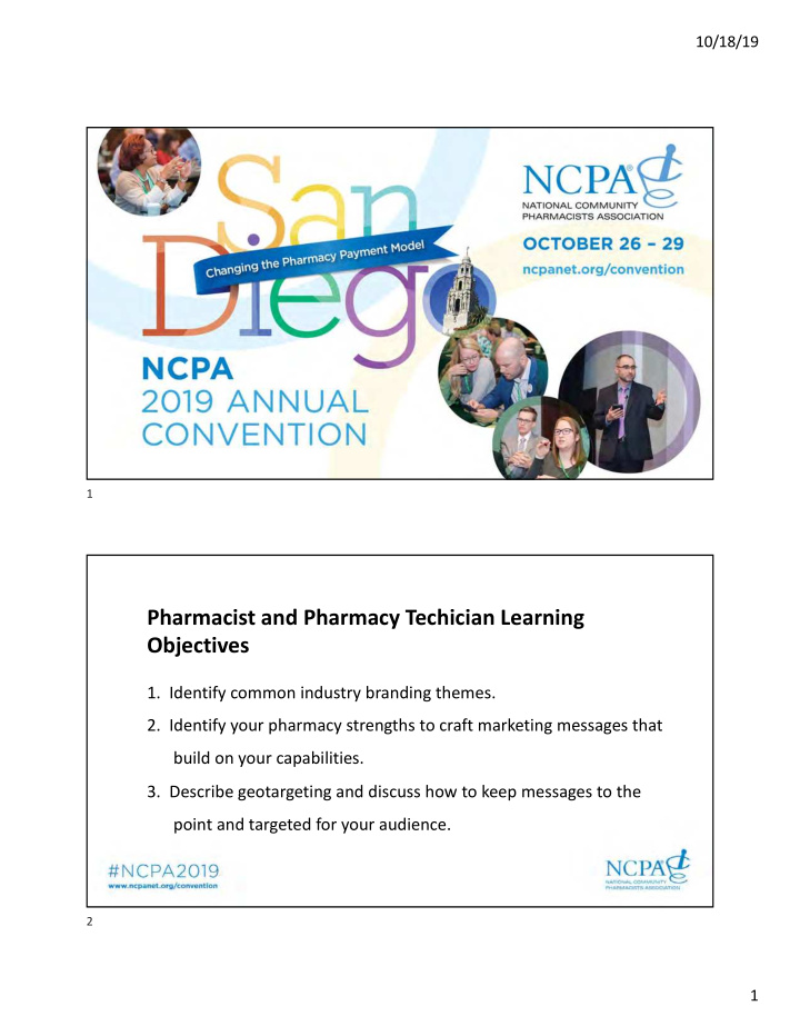 pharmacist and pharmacy techician learning objectives