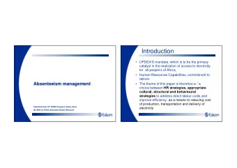 Introduction   UPDEAS mandate, which is to be the primary  catalyst in the realization of