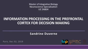 CORTEX FOR DECISION MAKING  Sandrine Duverne  Paris, Dec 02, 2019  Decision making  A SERIES OF