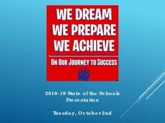 2018- 19 State  of the  Sc hools  Pr  e se ntation  T  ue sday, Oc tobe r  2nd  ST  AF  F  INT