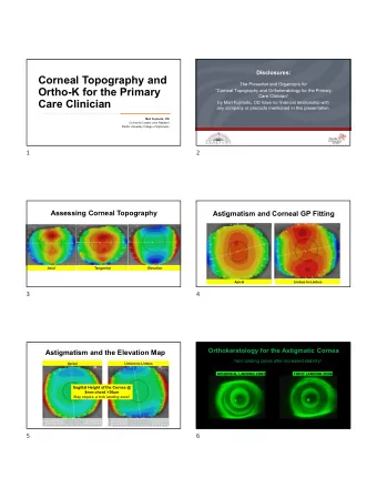Corneal Topography and  The Presenter and Organizers for  Ortho-K for the Primary  Corneal