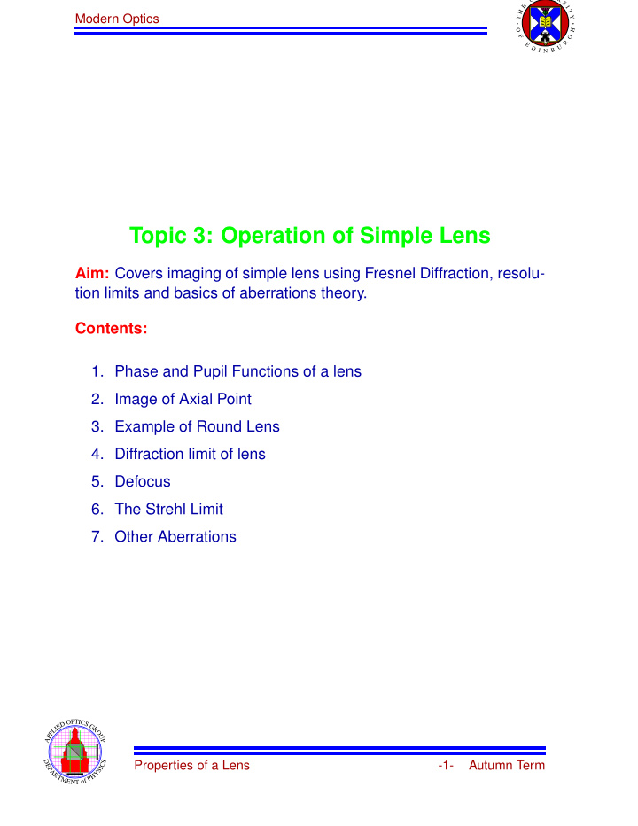topic 3 operation of simple lens