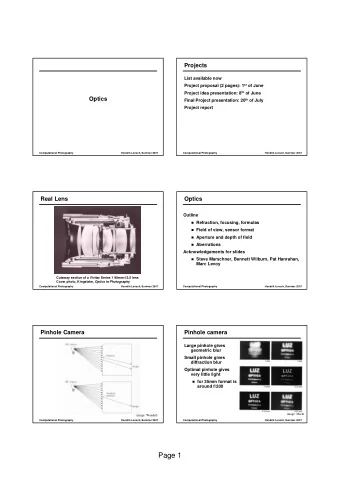 Page 1  Diffraction  The Reason for Lenses  diffraction from a  circular aperture:  Huygens: every