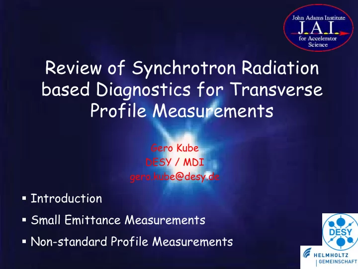 review of synchrotron radiation based diagnostics for
