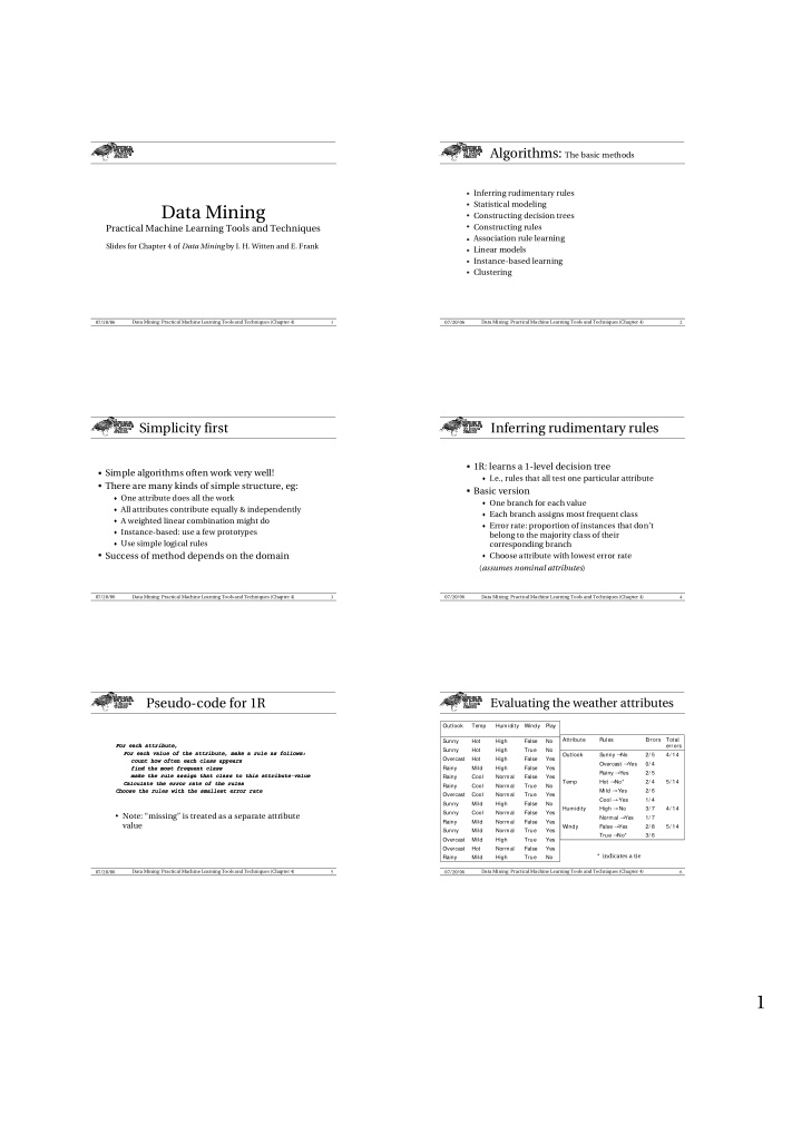 algorithms the basic methods inferring rudimentary rules