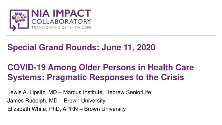 covid 19 among older persons in health care