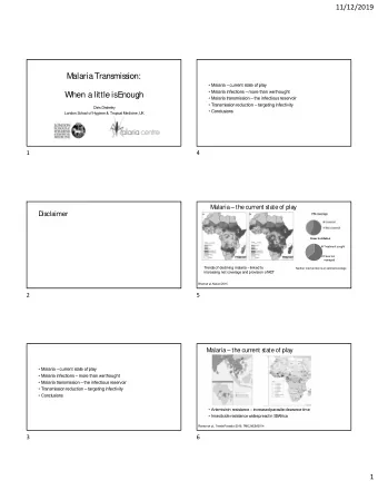 Malaria Transmission:   Malaria  current state of play   Malaria infections  more than