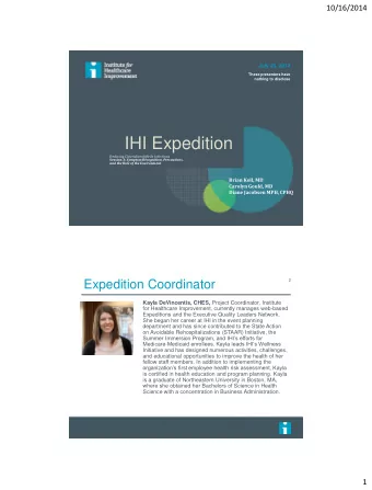 IHI Expedition Reducing Clostridium difficile Infections Session 3: Symptom Recognition,