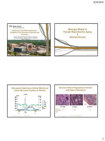 9/26/2016  Macaque Model of  Hormones and Atherosclerosis -  Female Reproductive Aging  Insights