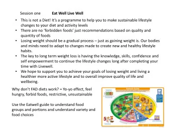 Eat Well Live Well    This is not a Diet! Its a programme to help you to make sustainable