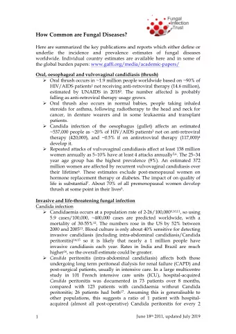 How Common are Fungal Diseases?  Here are summarized the key publications and reports which either