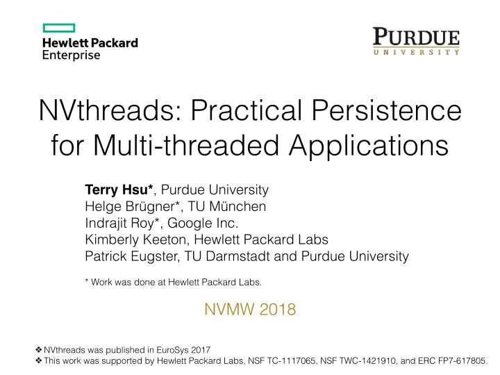 nvthreads practical persistence for multi threaded