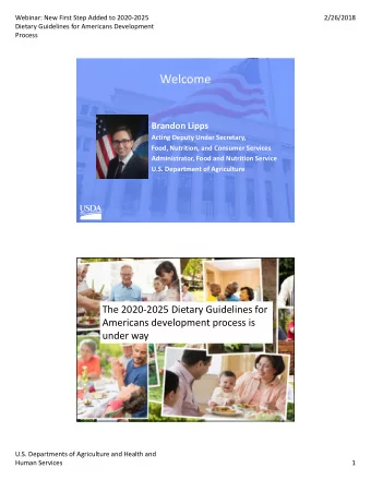 Welcome Brandon Lipps Acting Deputy Under Secretary, Food, Nutrition, and Consumer Services