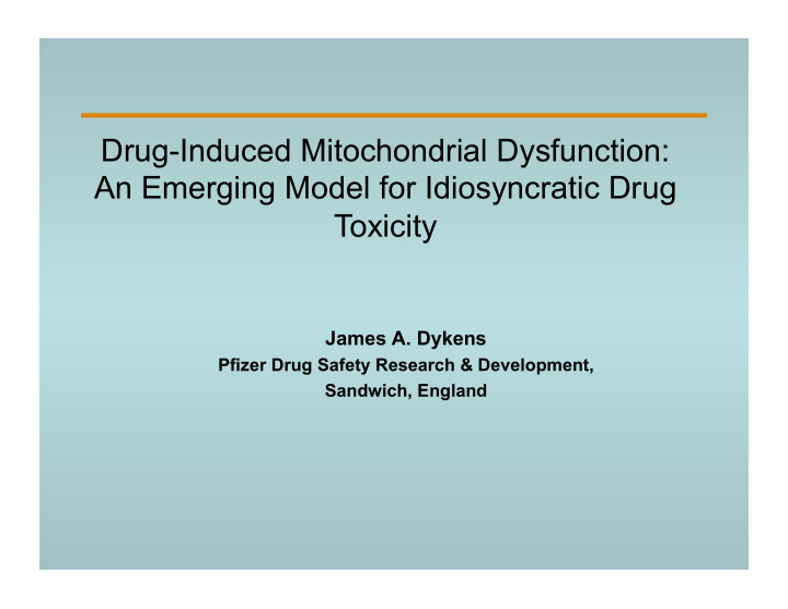 drug induced mitochondrial dysfunction an emerging model