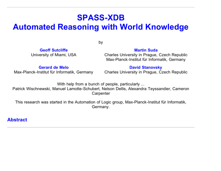 spass xdb automated reasoning with world knowledge