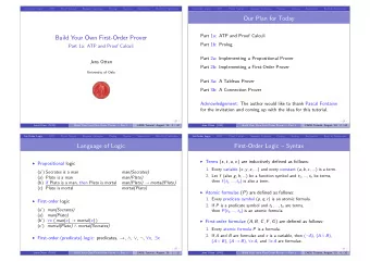 Our Plan for Today  Part 1a: ATP and Proof Calculi  Build Your Own First-Order Prover  Part 1b: