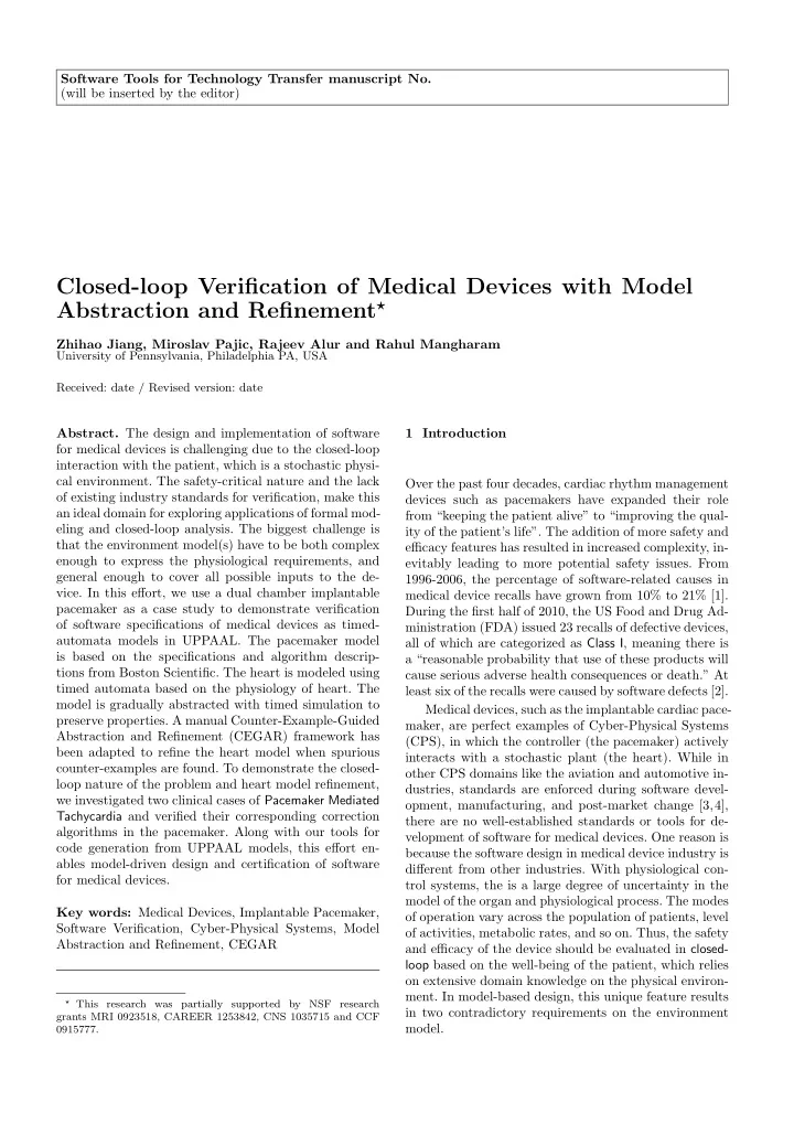closed loop verification of medical devices with model