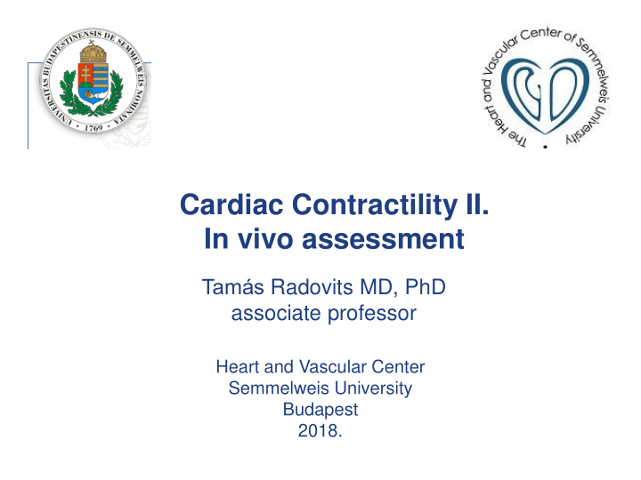 cardiac contractility ii in vivo assessment