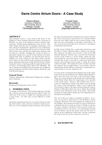 Davis Centre Atrium Doors - A Case Study  Robina Bhatia  Prateek Goel  University of Waterloo