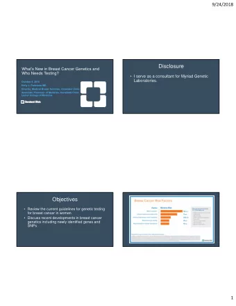 Disclosure  Whats New in Breast Cancer Genetics and  Who Needs Testing?   I serve as a