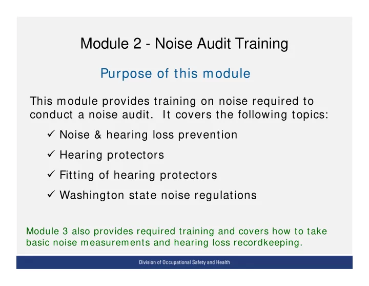 module 2 noise audit training