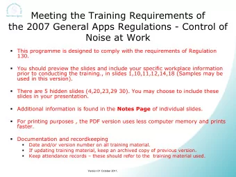 Control of Noise at  Work  - Employee  training  [ABC]  Version 01 October 2011.  Control of Noise