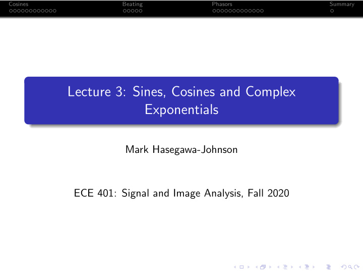 lecture 3 sines cosines and complex exponentials