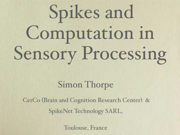spikes and computation in sensory processing