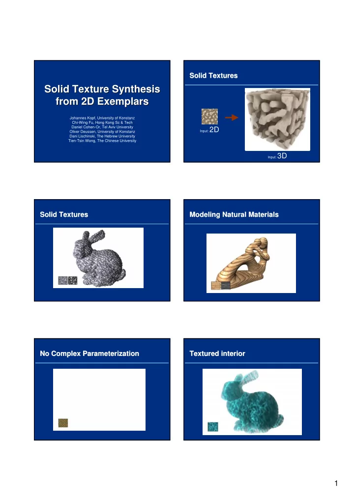 solid texture synthesis solid texture synthesis solid